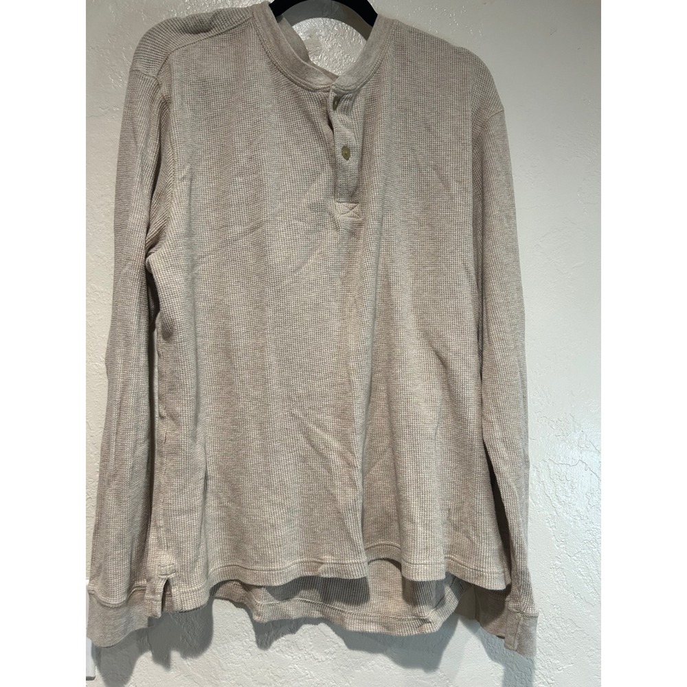 St Johns Bay Mens XL Oatmeal Waffle Knit Henley Thermal Long Sleeve Cotton Shirt